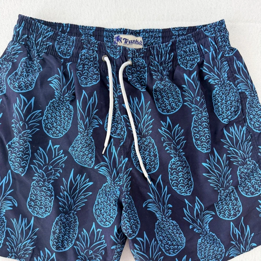 Trunks Surf & Swim Co Mens Navy Blue Pineapple Swim Trunks Size L 6